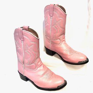 Durango Leather Girls Pink/White Size 3 D Cowboy/Western Boots-Silver tip toe